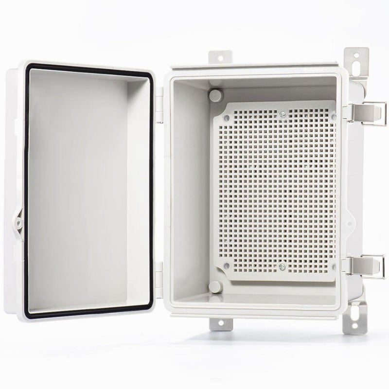 QILIPSU Waterproof Junction Box IP67 Outdoor Plastic Electrical Project Enclosure Weatherproof with Mounting Plate, Wall Brackets, Hinged Grey Cover 8.6"x6.7"x4.3" - Image 1